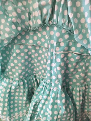 Traje Flamenca Verde agua Lunares Blanco de niña