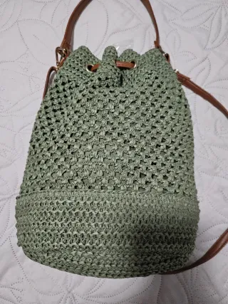 Bolso bandolera tejido verde y marrón