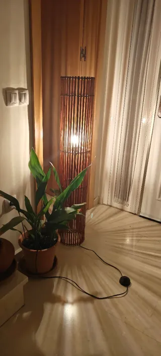 Lámpara Pie Bambú Boho Cilíndrica