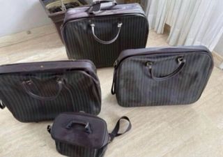 Conjunto Maletas Vintage Marrón Rayas