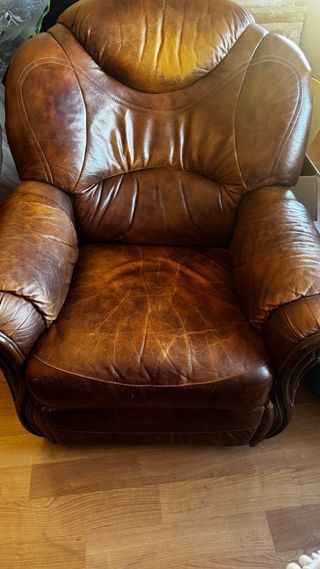 Sofá y 2 sillones de piel marrón negociable