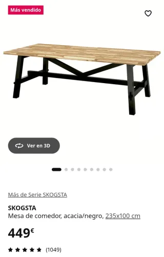 Mesa Comedor SKOGSTA Acacia/Negro 235x100