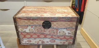 Baúl decorativo tela y cuero