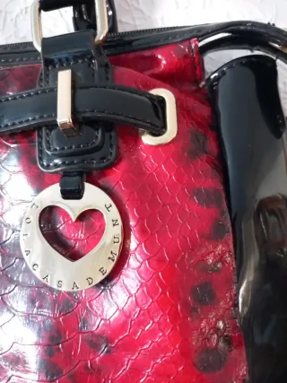 Bolso Lola Casademunt Rojo y Negro Piel Serpiente