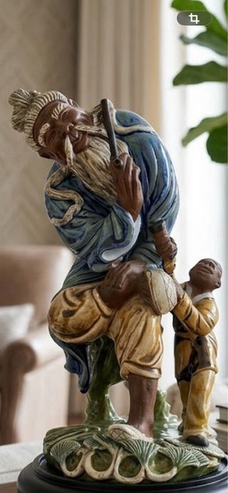 Alfarería China Shiwan Figura Hombre y Niño 40cm