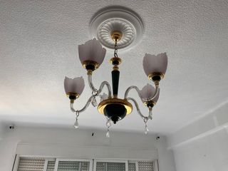 Lámpara de techo vintage dorada y verde