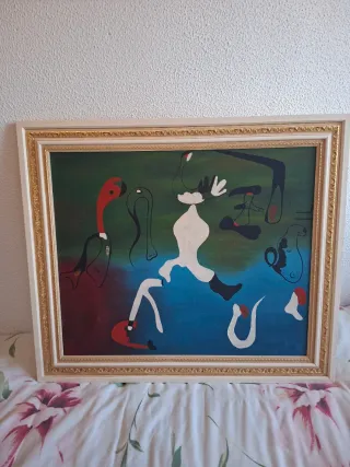 Cuadro abstracto marco dorado