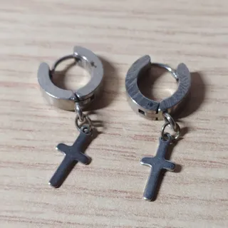 Pendientes Aro con Colgante Cruz Plata