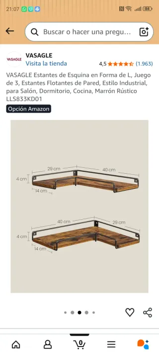 Scaffale angolare in legno e metallo