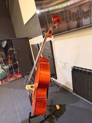 Contrabajo con arco y funda y soporte