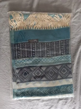 Bufanda India Cachemir Real Azul y Turquesa