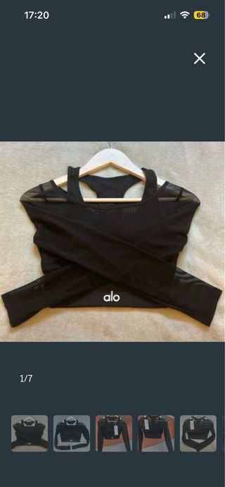 Top Alo Yoga manga larga negro