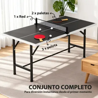 Mesa Ping-Pong Plegable con Red y Raquetas