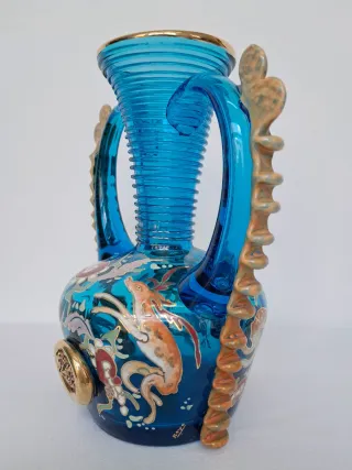 ANTIGUO JARRON CRISTAL SOPLADO GORDIOLA PINTADO