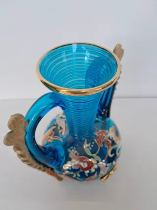 ANTIGUO JARRON CRISTAL SOPLADO GORDIOLA PINTADO