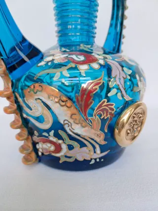 ANTIGUO JARRON CRISTAL SOPLADO GORDIOLA PINTADO