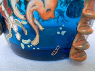 ANTIGUO JARRON CRISTAL SOPLADO GORDIOLA PINTADO