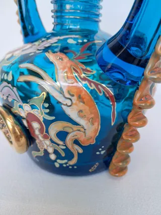 ANTIGUO JARRON CRISTAL SOPLADO GORDIOLA PINTADO