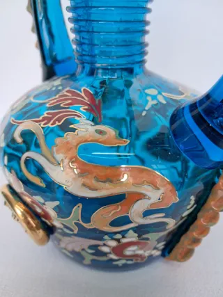 ANTIGUO JARRON CRISTAL SOPLADO GORDIOLA PINTADO