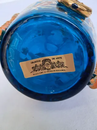 ANTIGUO JARRON CRISTAL SOPLADO GORDIOLA PINTADO