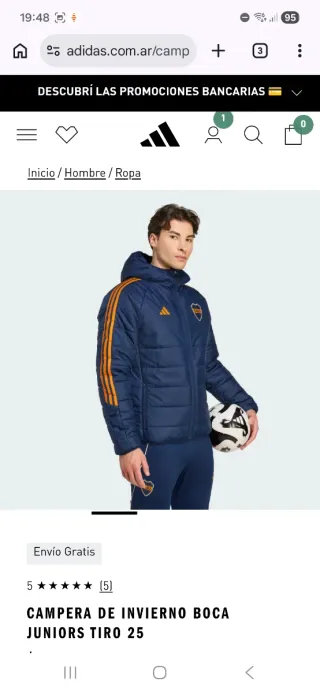 Campera Invierno Boca Juniors Adidas Azul/Amarillo