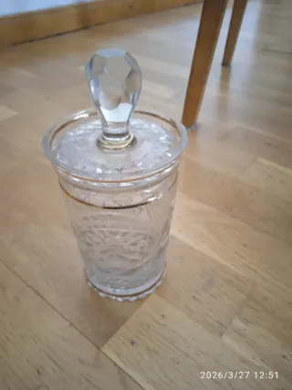 Cubitera y pote cristal vintage dorado