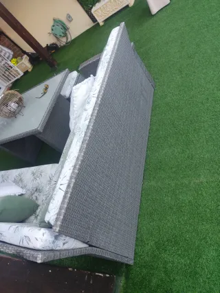 Conjunto Muebles Jardín Ratán Gris y Verde