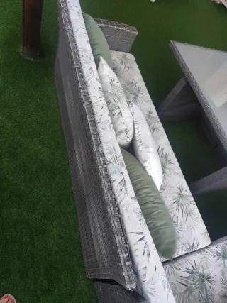 Conjunto Muebles Jardín Ratán Gris y Verde