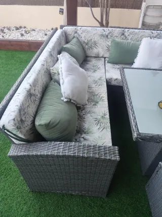 Conjunto Muebles Jardín Ratán Gris y Verde