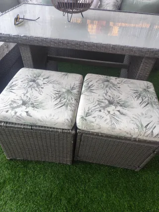 Conjunto Muebles Jardín Ratán Gris y Verde