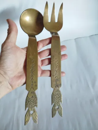 Pareja Tenedor y Cuchara Bronce Macizo