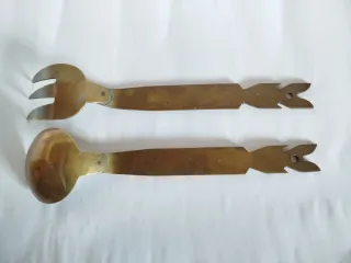 Pareja Tenedor y Cuchara Bronce Macizo