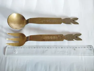 Pareja Tenedor y Cuchara Bronce Macizo