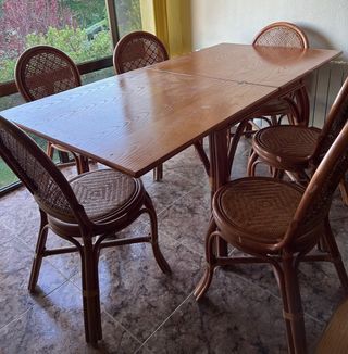 Conjunto comedor colonial ratán mesa con 6 sillas