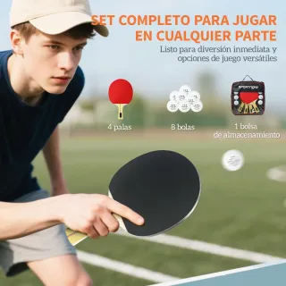Set 4 Palas Ping Pong + 8 Bolas + Estuche