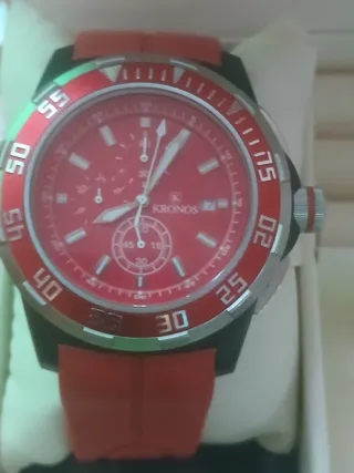 Reloj Kronos Rojo y Plateado 48mm.