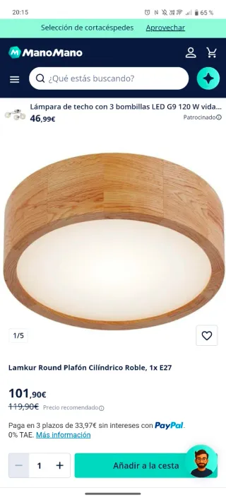 Lámpara de techo redonda madera