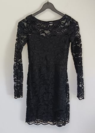 Vestido H&M calado negro manga larga, corto