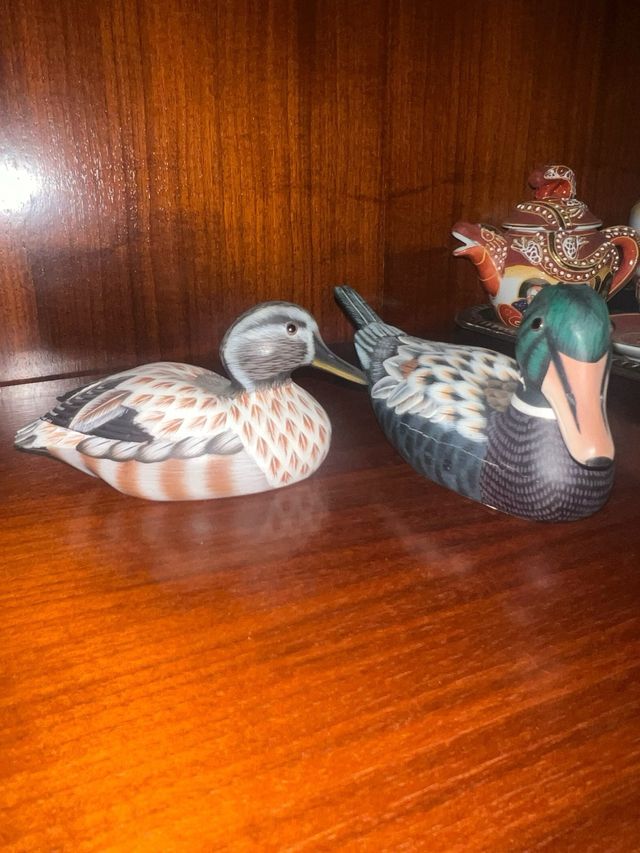 Pareja Vintage Patos Madera Decorativos
