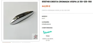 Cresta Cromada Vespa LX Piaggio guardabarros