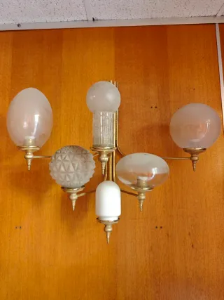 Lámpara Techo Vintage Cromada Madera Cristal