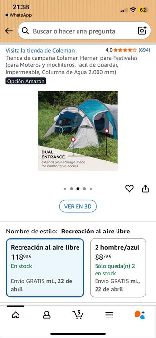 Tienda de campaña Coleman Cortes 3