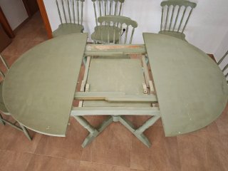 Mesa comedor redonda madera extensible y 6 sillas