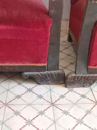 PAREJA DE BUTACAS. MADERA Y TERCIOPELO. ART DECO