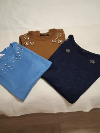 Conjunto 3 jerséis finos mujer T M pedrería