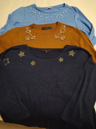 Conjunto 3 jerséis finos mujer T M pedrería