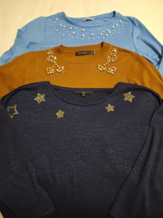 Conjunto 3 jerséis finos mujer T M pedrería