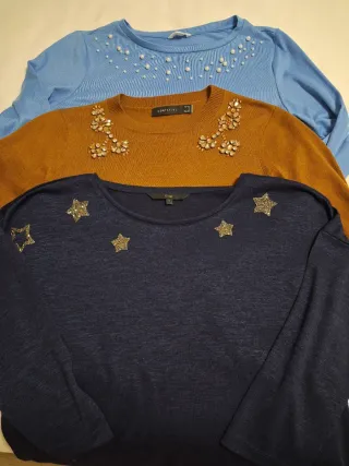 Conjunto 3 jerséis finos mujer T M pedrería
