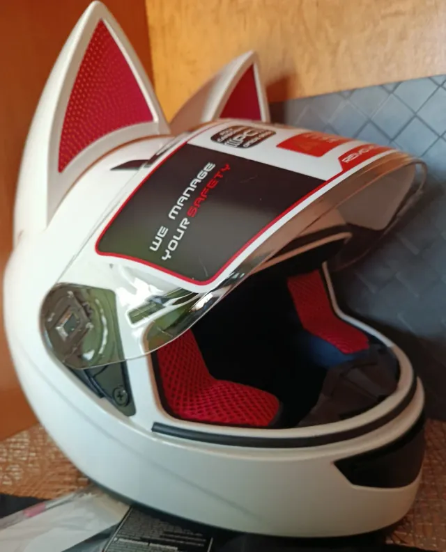 Casco Moto Gatita Orejas Rosa/Blanco 54-56 NUEVO