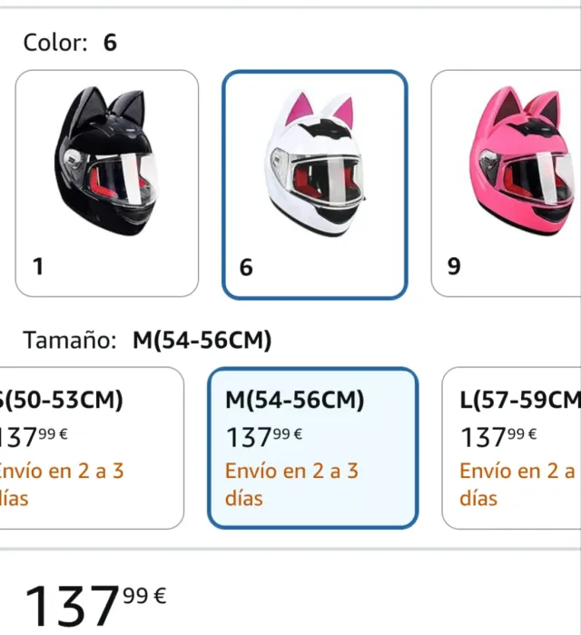 Casco Moto Gatita Orejas Rosa/Blanco 54-56 NUEVO